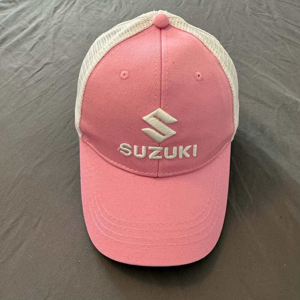 Suzuki Pink White Trucker Snapback Hat Motorcycle Powersports Cap